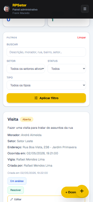 Ocorrências mobile RPSetor